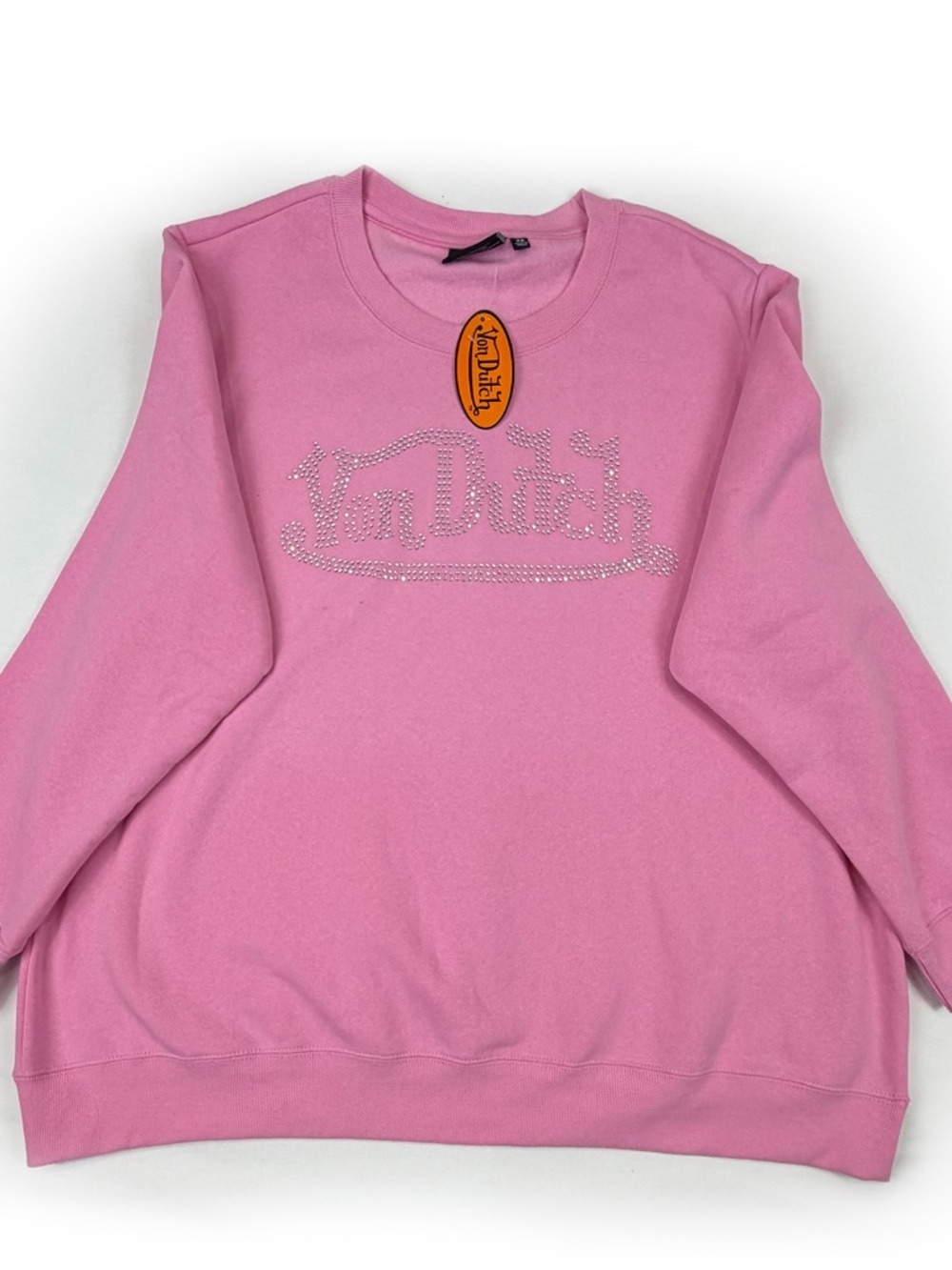NWT Von Dutch Pink Rhinestone Sweatshirt Crewneck Pullover Y2K 3X Style